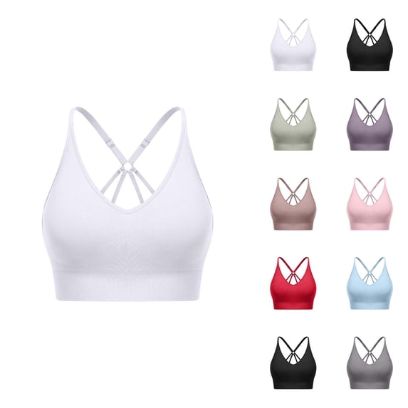 Womens Sports Bra Backless Racerback Adjustable Strappy Seamless Wireless Workout Bra Yoga Running Gym Comfortable Support Athletic Top