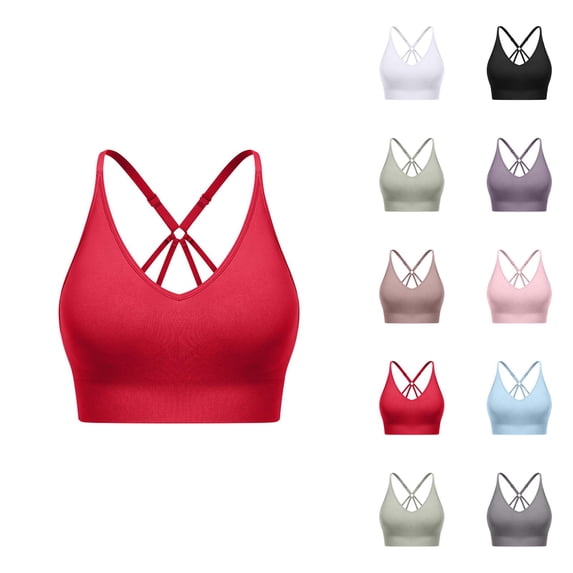 Womens Sports Bra Backless Racerback Adjustable Strappy Seamless Wireless Workout Bra Yoga Running Gym Comfortable Support Athletic Top
