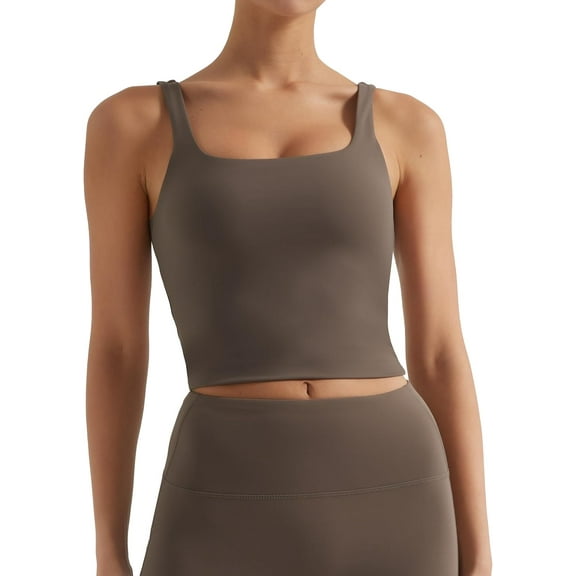 Womens Sports Bra - Workout Crop Tank Tops for Women Sleeveless Square Neck Padded Bras with Built in Bra