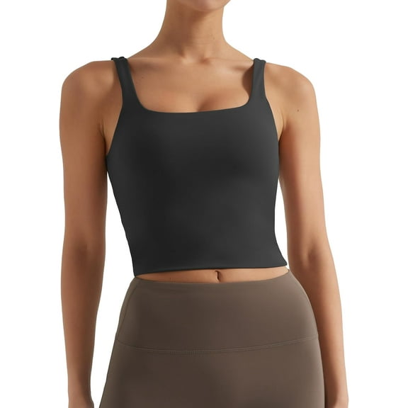 Womens Sports Bra - Workout Crop Tank Tops for Women Sleeveless Square Neck Padded Bras with Built in Bra
