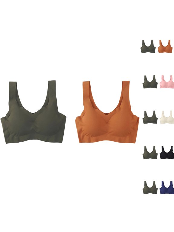 Womens Sports Bras 2 Packs AB Cup No Underwire Bras Seamless Padded Lightweight Sport Bras for Women