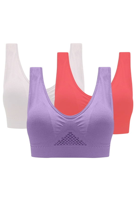 Sports Bra for Women, 3 Pack Women's Ultimate Comfy Medium Support Seamless Wireless Push Up Breathable Sports Bras