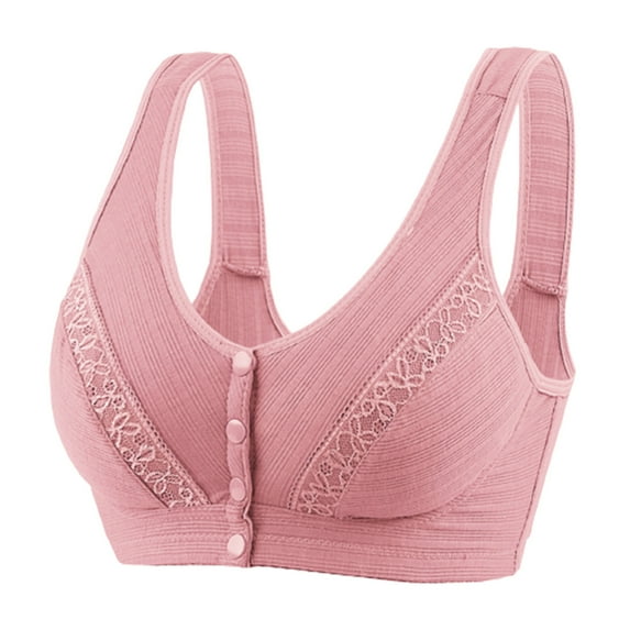 Womens Sports Bras, Everyday Cotton Snap Lace Bras - Women's Front Close Builtup Sports Push Up Wire Free Bra for Older Women S-3XL