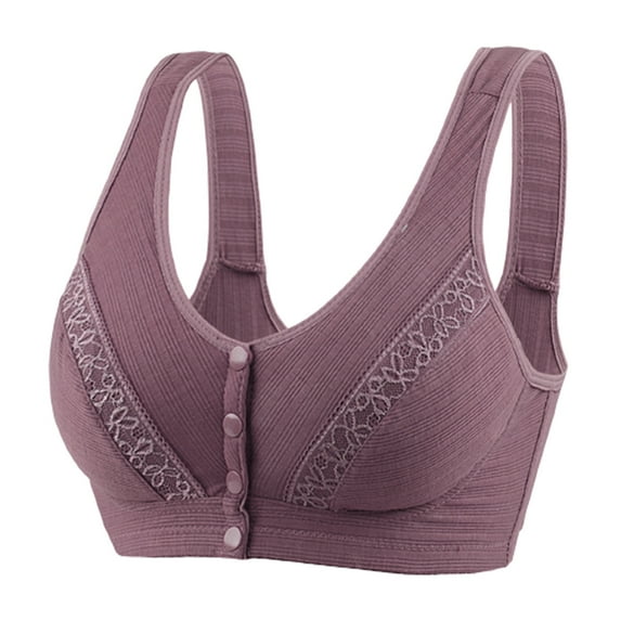 Womens Sports Bras, Everyday Cotton Snap Lace Bras - Women's Front Close Builtup Sports Push Up Wire Free Bra for Older Women S-3XL