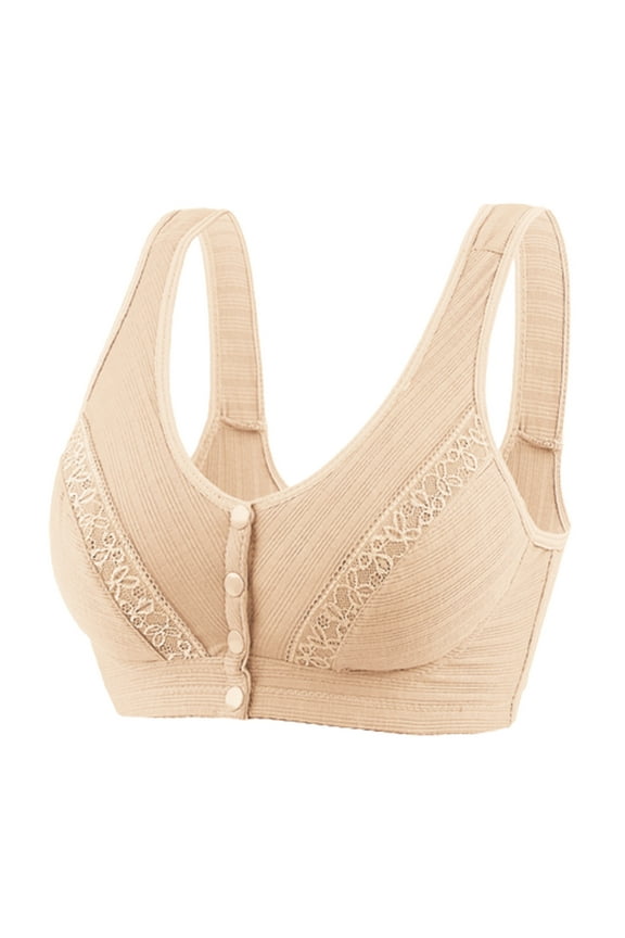 Womens Sports Bras, Everyday Cotton Snap Lace Bras - Women's Front Close Builtup Sports Push Up Wire Free Bra for Older Women S-3XL