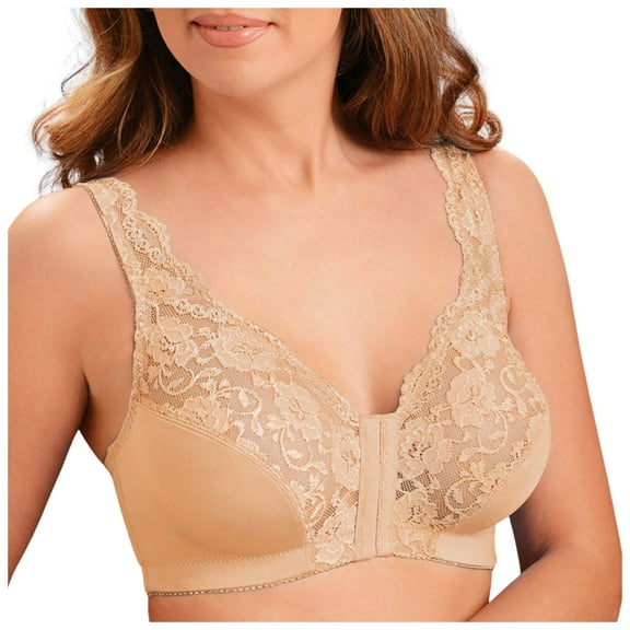 Womens Sports Bras,Front Buckle Sports Bra Plus Size Underwire Underwear Border Front Vest Lace Bra
