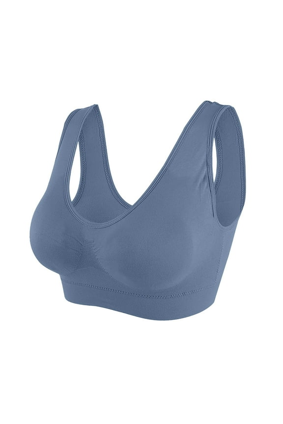 Womens Sports Bras Full Coverage Push-Up Bralettes Solid Print Blue Xxxxxl