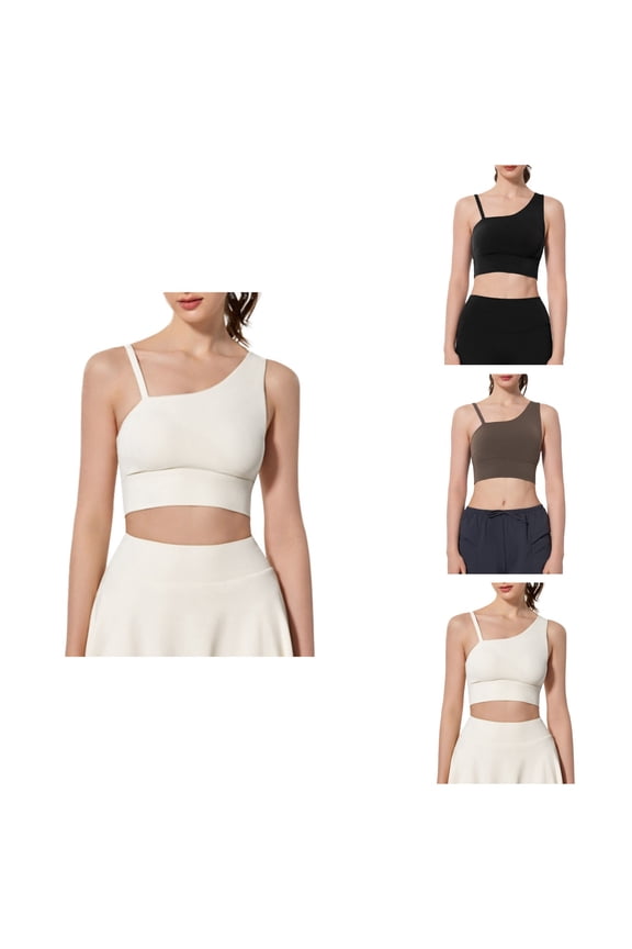 Womens Sports Bras Low Impact Sports Bra One Shoulder High Impact Sports Bra for Women Shockproof Padded Open Back Yoga & Dance Top with Asymmetrical Strap