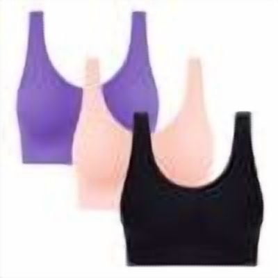 Womens Sports Bras Pack of 3 Seamless Push Up Padded Yoga Workout Crop Tank Top with Built in Pads