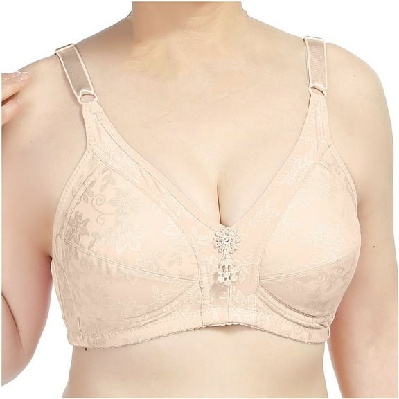 Womens Sports Bras Padded Fashion Plus Size Bra Comfortable Breathable Underwear V-Neck No Underwire Bra Feature Hook and Eye Closure Training Bra Style Y-436 , Khaki L