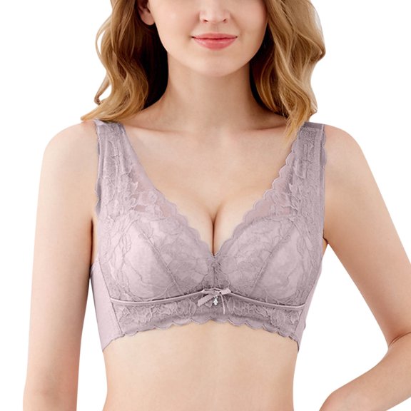 Womens Sports Bras Underwire Lace Floral Unlined Plus Size Full Coverage Bras Purple 38/85B