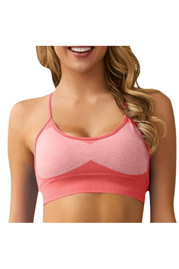 Womens Sports Bras Wirefree Scoop Neck Wireless Padded Yoga Bra for Workout Daily Wear Spaghetti Strappy Cropped Tank Tops