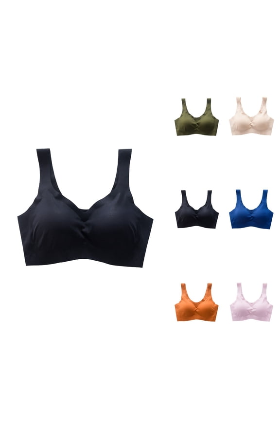 Womens Sports Bras Yoga Bra Seamless Ice Silk Sleep Bra for Women Wireless Breathable Wide-Strap Sports Tank Top with Gathered Side Support Large Size Comfort Vest