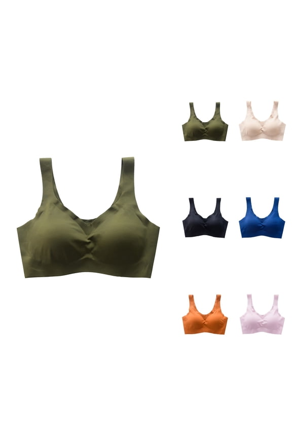 Womens Sports Bras Yoga Bra Seamless Ice Silk Sleep Bra for Women Wireless Breathable Wide-Strap Sports Tank Top with Gathered Side Support Large Size Comfort Vest