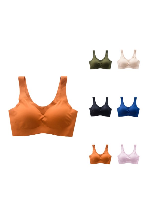 Womens Sports Bras Yoga Bra Seamless Ice Silk Sleep Bra for Women Wireless Breathable Wide-Strap Sports Tank Top with Gathered Side Support Large Size Comfort Vest