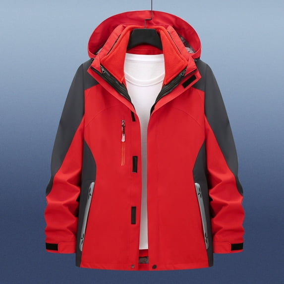 Womens Sports Coats for Winter Casual Windbreaker Jacket Full Zipper Color Blocked Hooded Warm Overcoats