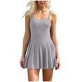 thumbnail image 1 of Womens Sports Dress Athletic Pleated Summer Tennis Mini Dress Trendy Golf Workout Build in Shorts Casual Romper Shorts Sundress Graduation Dress Gray M, 1 of 9