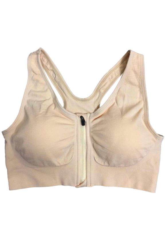 Womens Sports Post Surgery Bra Zipper Front Wireless Full Coverage Running Bra