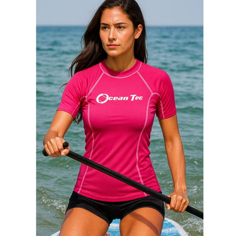 Women's Rash Guard Short Sleeve Swim Shirt XS Pink Surf Top SPF 50