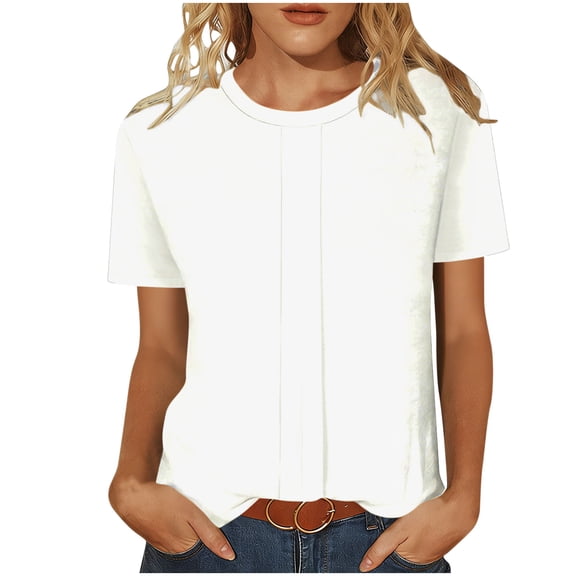 Womens Spring Clothes, 3/4 Sleeve Shirts for Women Summer Casual Loose Fit Solid Color Crewneck T-Shirts