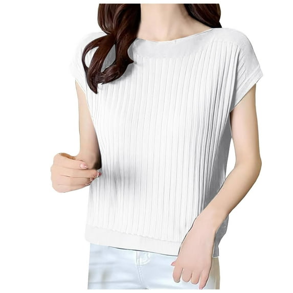 Womens Spring Fall Cap Sleeve Tops 2024 Summer Casual Crew Neck Lightweight Sweater Vest Ribbed Knit Pullover