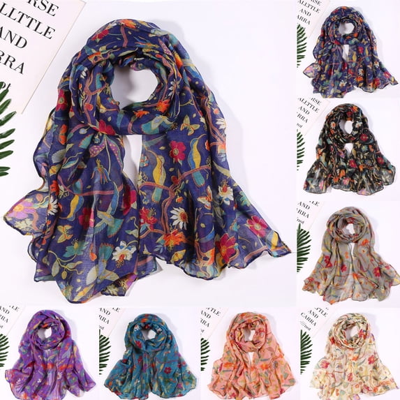 Womens Spring Fashion Long Print Scarf Casual Colored Sun Protection