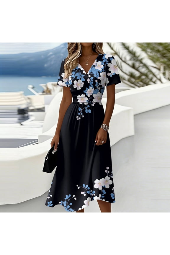 Womens Spring Floral Printed Maxi Dress 2026 Elegant V Neck Belted Summer Wedding Prom Cocktail Beach Dresses