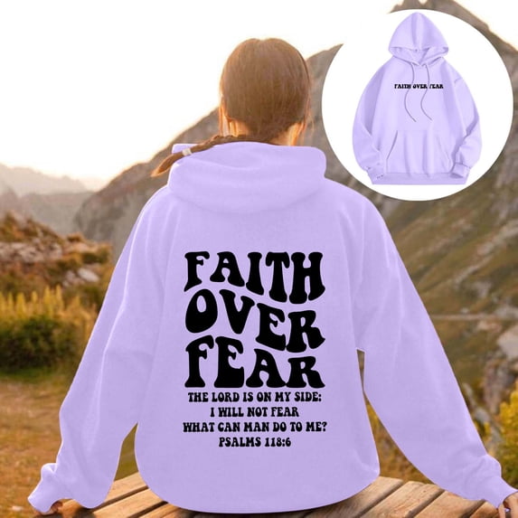 Womens Spring Hoodies Faith Over Fear Print Long Sleeve Crewneck 2026 Sweatshirts Casual Oversized Fashion Tops
