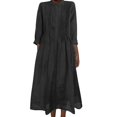 thumbnail image 1 of Womens Spring Midi Dress - Loose Long Sleeve Front Pleated Button Up Linen Cotton Summer Solid Color Flowy Caftan, 1 of 7