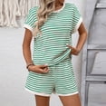 thumbnail image 1 of Womens Spring Outfits Trendy Striped 2 Piece Set Women Waffles Knit Oversized Short Sleeve Tops with Shorts Loungewear Travel Outfits Green M, 1 of 8