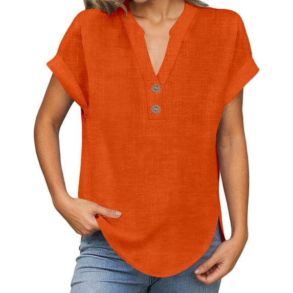 Womens Spring Short Sleeve T Shirts Fashion Tees V-Neck Summer Solid Color Loose Fit Tops