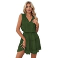 thumbnail image 1 of Womens Spring Summer 2025 Sleeveless Split V Neck Ruffle Chiffon Elegant Mini Short Skirt Dresses Green S, 1 of 9