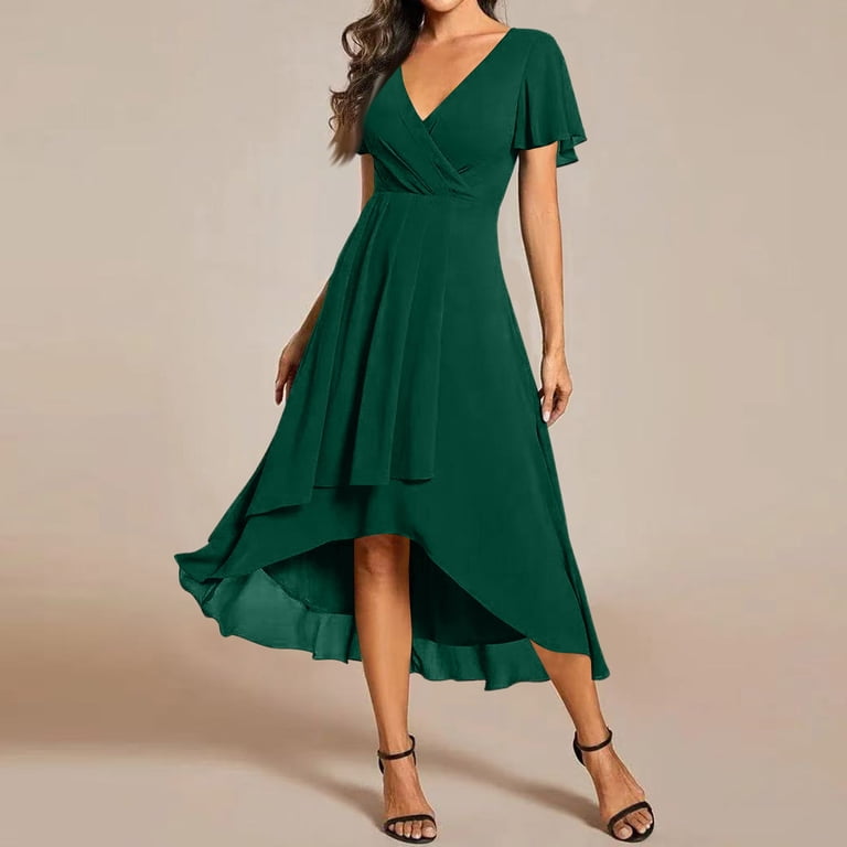 chiffon summer wedding guest dress Zapaka Women Orange Ruffled A Line V Neck Organza Long Formal Dress, Orange / US16 Whether you are dressing it for a wedding party Ever-Pretty Chiffon Ruffle Sleeve A-Line