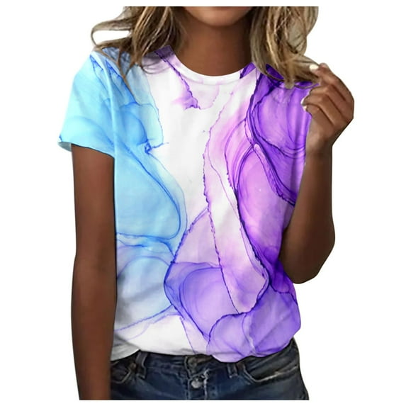 Womens Spring Summer Colorful Printed Short Sleeve O Neck T Shirt Top Women Long Sleeve Shirts Long Sleeve Layering Tops for Women Soft Shirt Women Women's Long Sleeve Tee Shirts Work Out Shirt Long