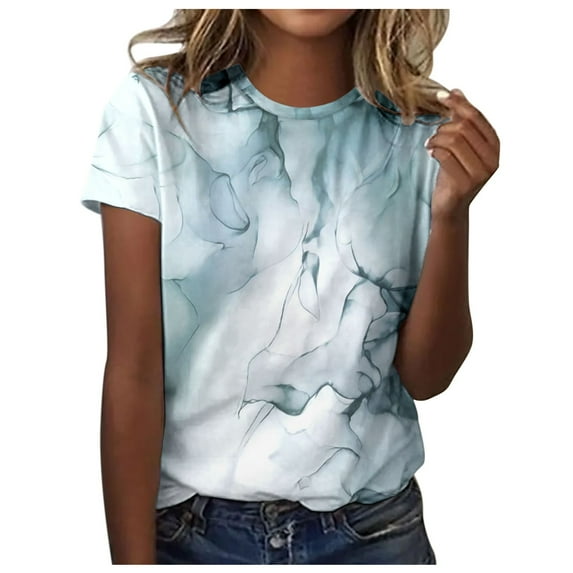 Womens Spring Summer Colorful Printed Short Sleeve O Neck T Shirt Top Women Long Sleeve Shirts Long Sleeve Layering Tops for Women Soft Shirt Women Women's Long Sleeve Tee Shirts Work Out Shirt Long