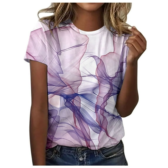 Womens Spring Summer Colorful Printed Short Sleeve O Neck T Shirt Top Women Long Sleeve Shirts Long Sleeve Layering Tops for Women Soft Shirt Women Women's Long Sleeve Tee Shirts Work Out Shirt Long