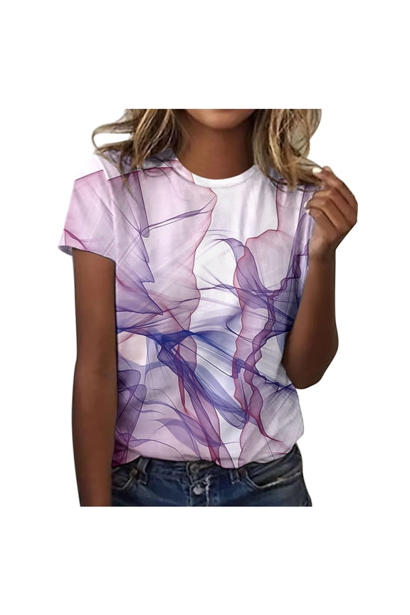 Womens Spring Summer Colorful Printed Short Sleeve O Neck T Shirt Top Women Long Sleeve Shirts Long Sleeve Layering Tops for Women Soft Shirt Women Women's Long Sleeve Tee Shirts Work Out Shirt Long