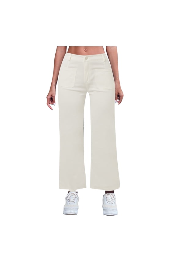 Womens Spring Summer Fashion Jeans Stretchy Wide Leg Pants Casual Comfortable Cropped Denim Jeans Petite Jeans for Women Short Length Pants