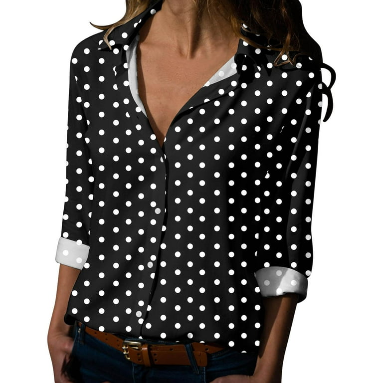 Womens Spring Summer Printed Long Sleeve V Neck Shirt Top Blouse