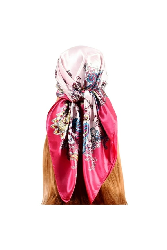 Womens Spring Summer Prints Satin Cashew Flower Prints Square Scarf Silk Scarf for Edges Womens Head Scarfs Long Silk Scarf Silk Hair Wrap for Sleeping Scarf with Ties Summer Shawl Wraps for Women
