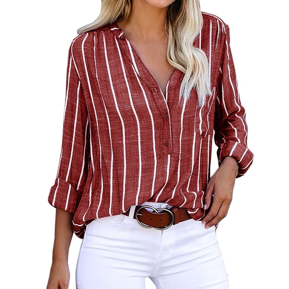 Womens Spring Summer Shirts Button Solid Crew Neck Shirts for Women