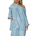 thumbnail image 1 of Womens Spring Summer Shirts Casual Solid Color Long Sleeve Cotton And Linen Top Draped Neck 3/4 Sleeve Comfortable Casual Linen Pocket Shirts Shirts for Women, 1 of 4