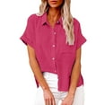 thumbnail image 1 of Womens Spring Summer Shirts Fashion Solid Linen Casual Loose Short Sleeve Shirts for Women, 1 of 4
