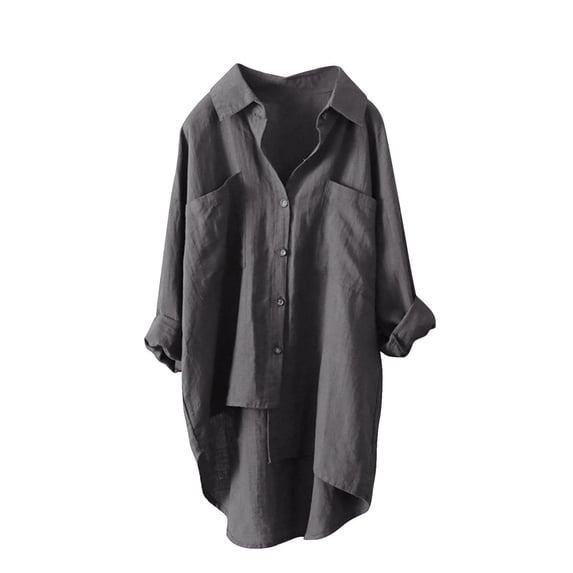Womens Spring Summer Shirts Muslin Blouse Lightweight Breathable Casual Fashion Linen Loose Plain Long Sleeve Cotton Linen Shirts for Women