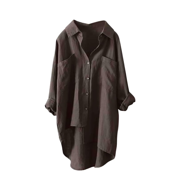 Womens Spring Summer Shirts Muslin Blouse Lightweight Breathable Casual Fashion Linen Loose Plain Long Sleeve Cotton Linen Shirts for Women