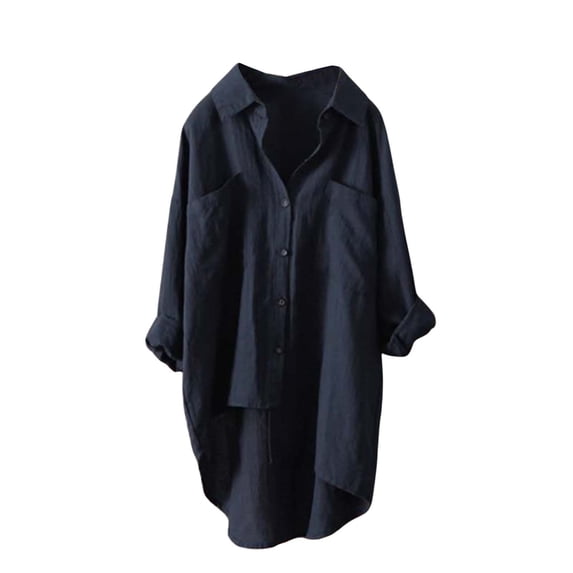 Womens Spring Summer Shirts Pattern Printed Lapel Neck Casual Cotton Linen Long Sleeve Shirts for Women