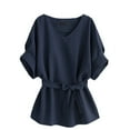 thumbnail image 1 of Womens Spring Summer Shirts Stand Collar Cotton Linen Three Quarter Sleeve Top Shirts for Women, 1 of 4
