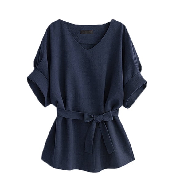 Womens Spring Summer Shirts Stand Collar Cotton Linen Three Quarter Sleeve Top Shirts for Women