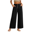 thumbnail image 1 of Womens Spring Summer Soft Flowy High Waist Pull On Straight Wide Leg Stretch Drape Dress Pants with Button Black, 1 of 7
