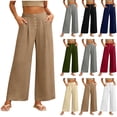 thumbnail image 1 of Womens Spring Summer Soft Flowy High Waist Pull On Straight Wide Leg Stretch Drape Dress Pants with Button White, 1 of 7